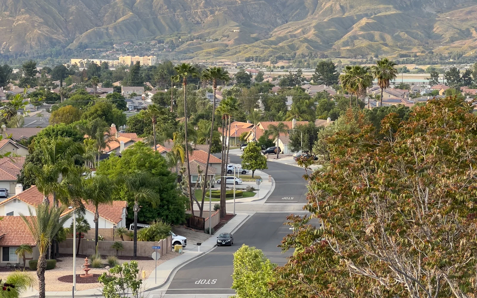 Residential neighborhood in San Jacinto with homes and San Jacinto Mountains in background